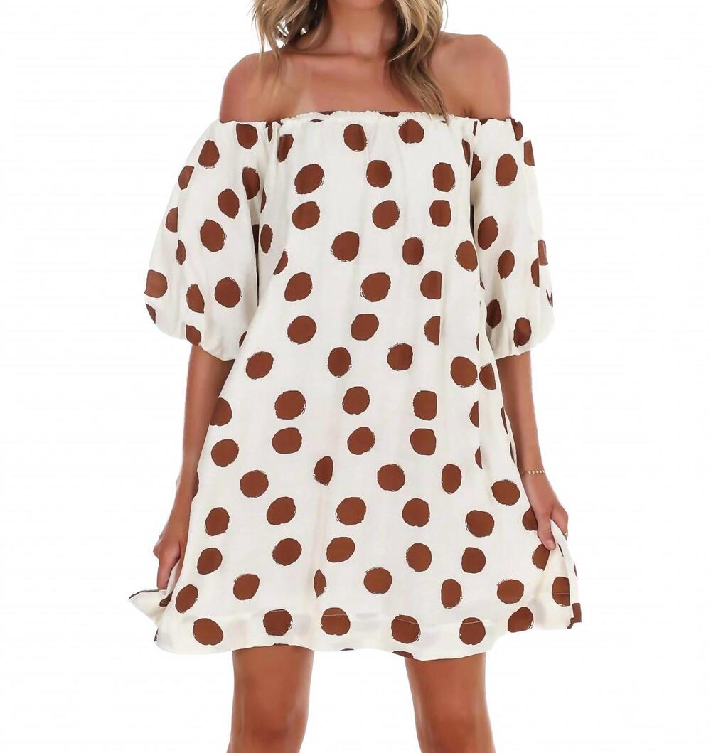 NEW VERY J park avenue polka dot mini dress in white/chocolate